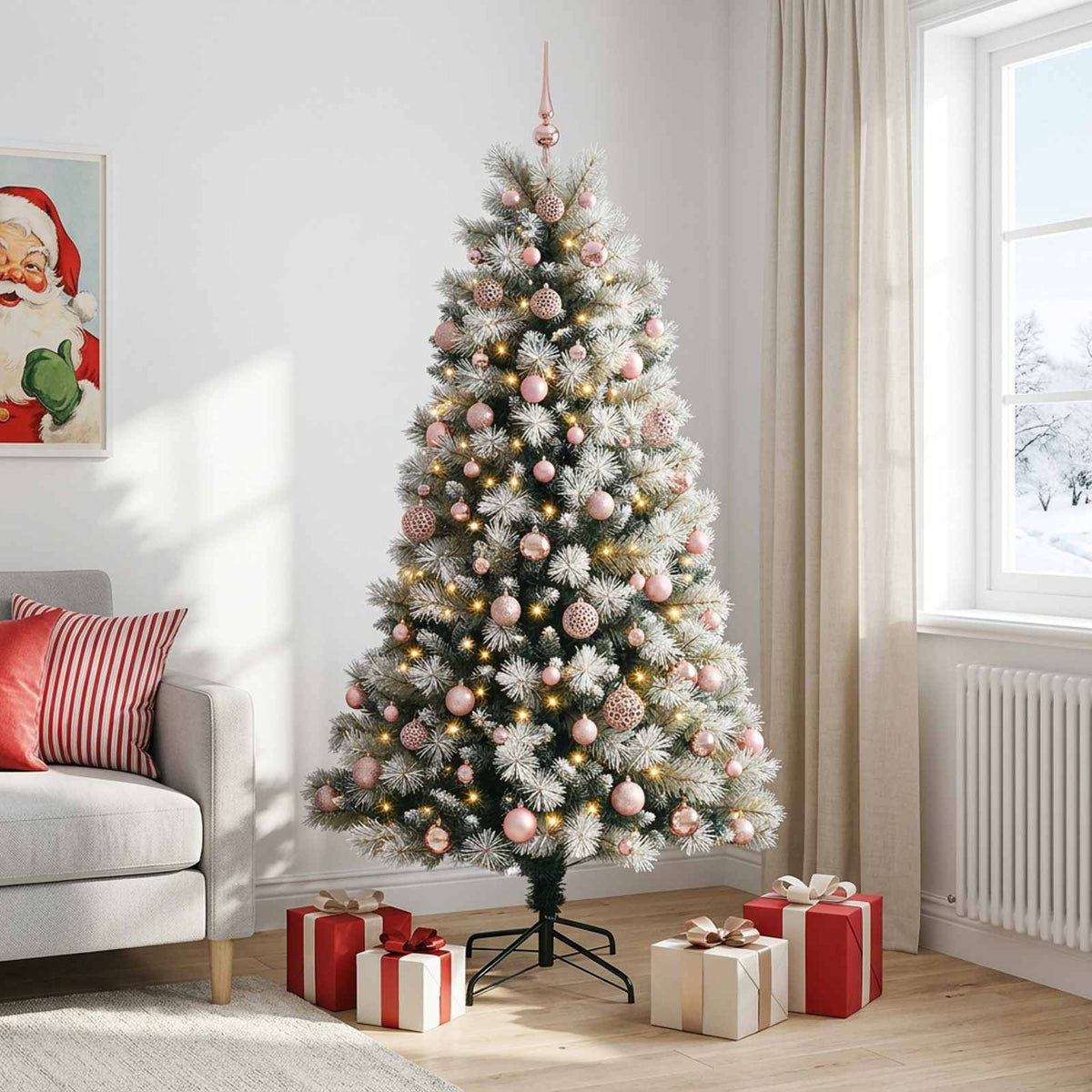 Artificial Hinged Christmas Tree with Baubles 180 cm 300 LEDs
