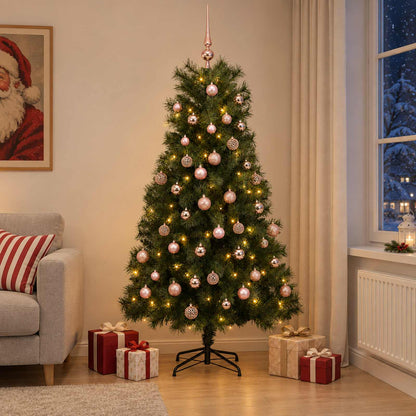 Artificial Hinged Christmas Tree with Baubles 210 cm 300 LEDs