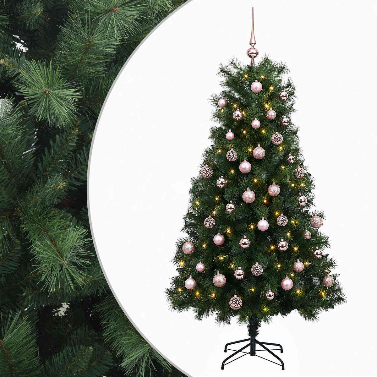 Artificial Hinged Christmas Tree with Baubles 210 cm 300 LEDs