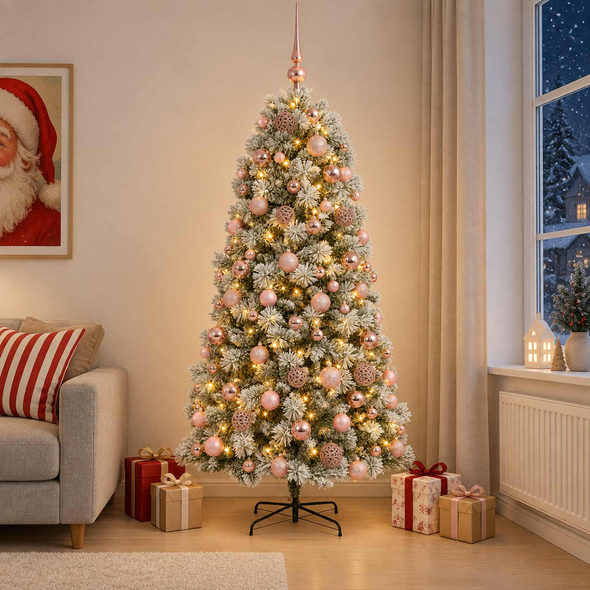 Artificial Hinged Christmas Tree with Baubles 180 cm 300 LEDs