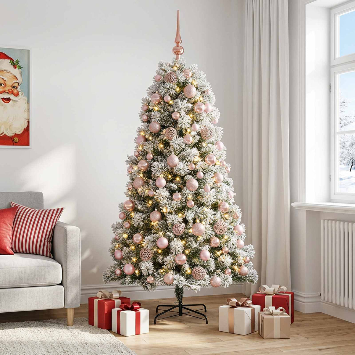 Artificial Hinged Christmas Tree with Baubles 240 cm 300 LEDs