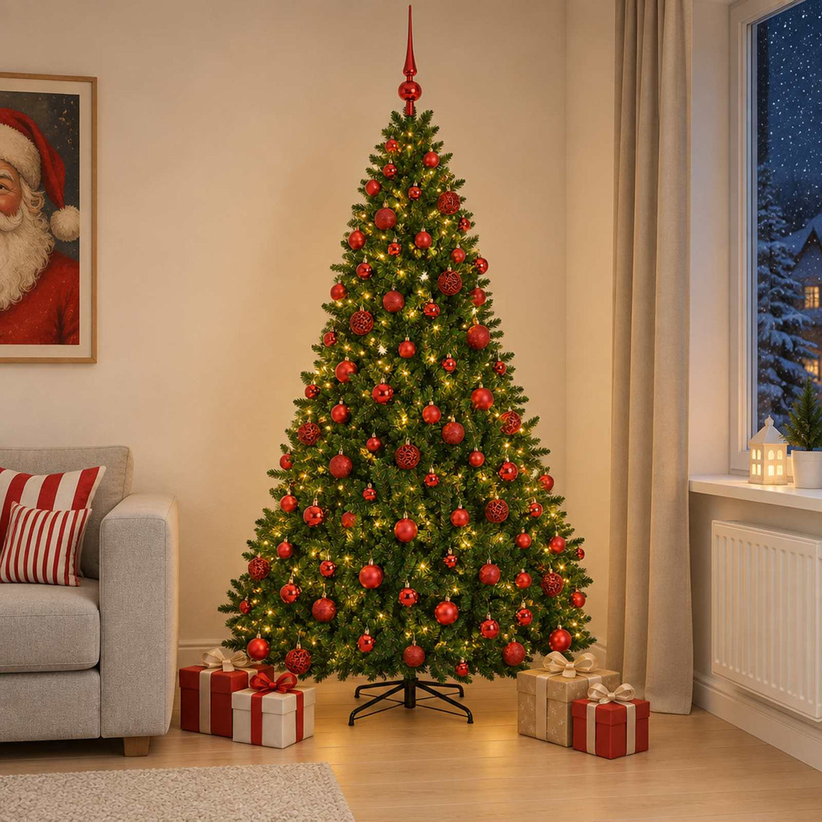 Artificial Christmas Tree, Light Green, with Ornaments 240 cm