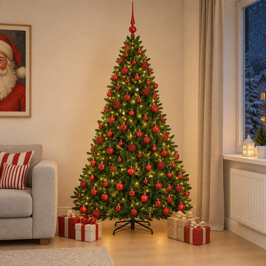 Artificial Christmas Tree, Light Green, with Ornaments 240 cm