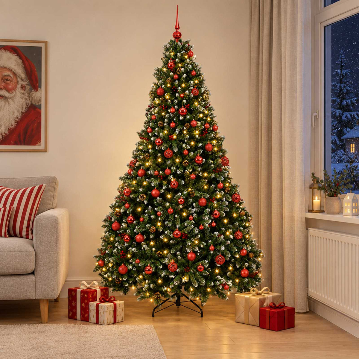 Artificial Green Christmas Tree with Baubles 240 cm 300 LEDs