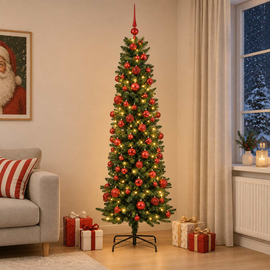 Artificial Slim Christmas Tree with Bauble 180 cm 300 LEDs