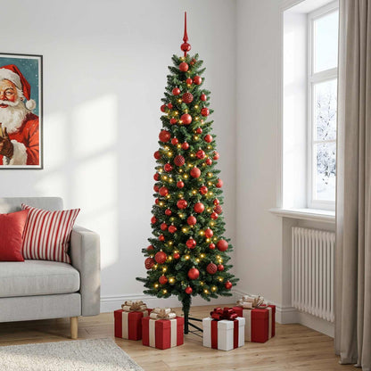 Artificial Slim Christmas Tree with Bauble 180 cm 300 LEDs