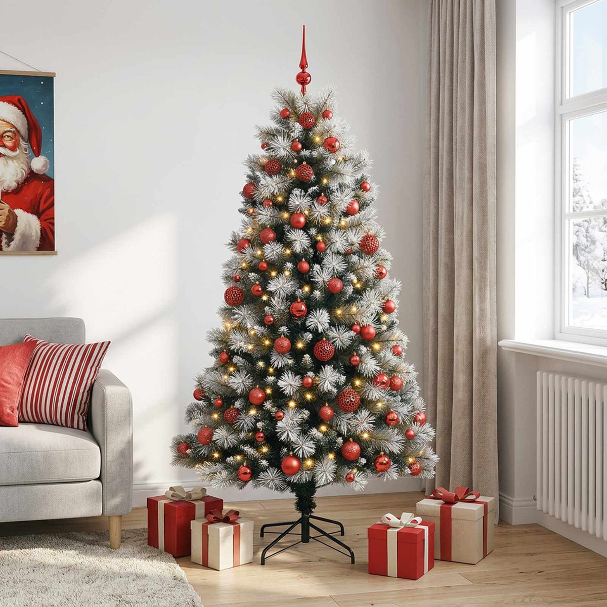 Artificial Hinged Christmas Tree with Baubles 180 cm 300 LEDs