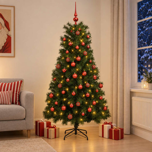 Artificial Hinged Christmas Tree with Baubles 180 cm 300 LEDs
