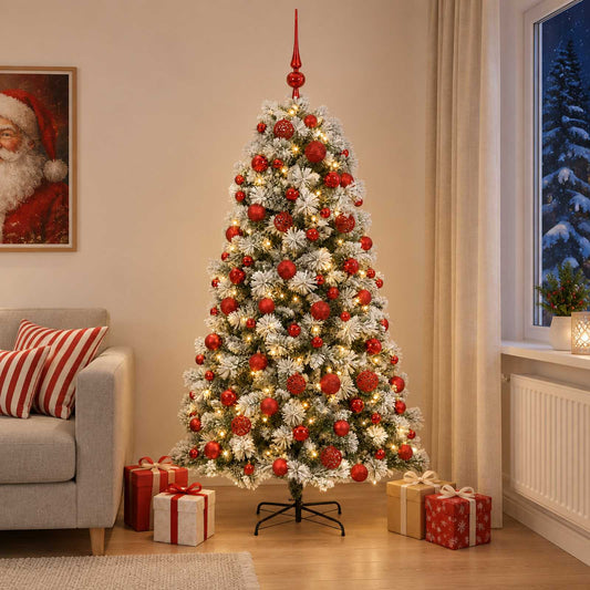 Artificial Hinged Christmas Tree with Baubles 180 cm 300 LEDs