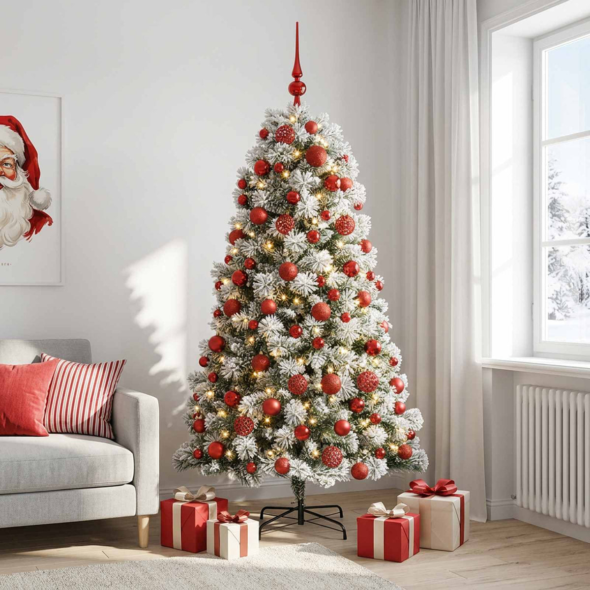 Artificial Hinged Christmas Tree with Baubles 210 cm 300 LEDs