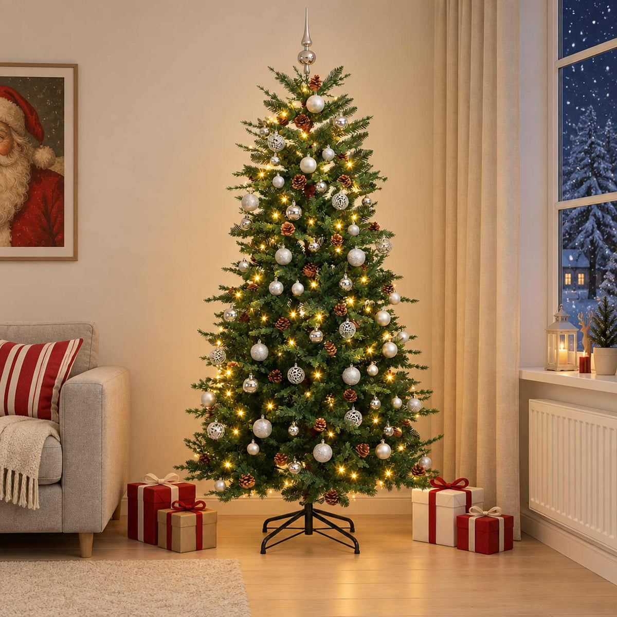 Artificial Hinged Christmas Tree 180 cm 300 LEDs Warm White