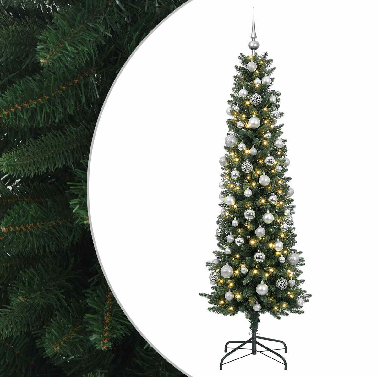Artificial Slim Christmas Tree with Bauble 210 cm 300 LEDs