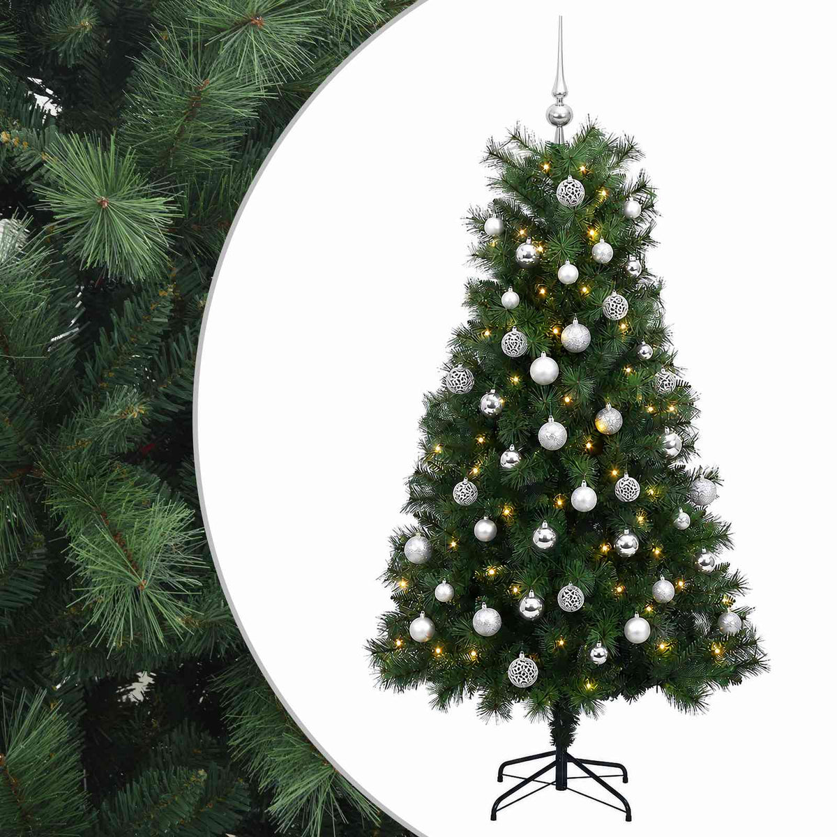 Artificial Hinged Christmas Tree with Baubles 180 cm 300 LEDs