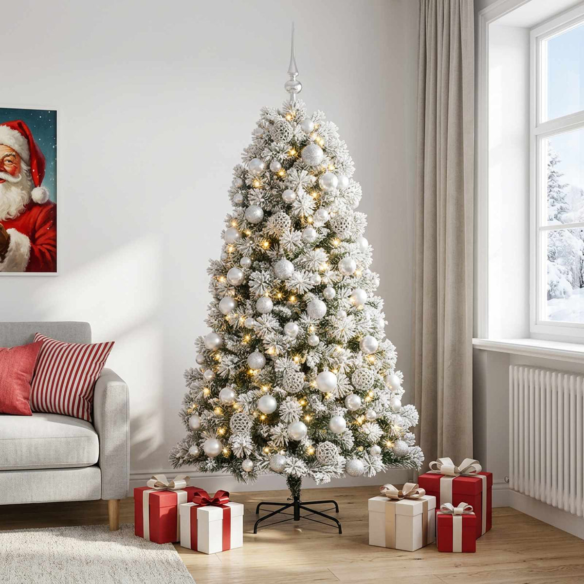 Artificial Hinged Christmas Tree with Baubles 180 cm 300 LEDs