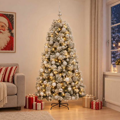 Artificial Hinged Christmas Tree with Baubles 210 cm 300 LEDs