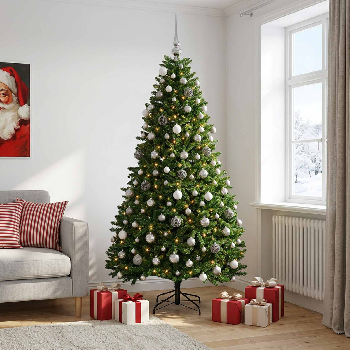 Artificial Christmas Tree Mid-green with Bauble 210 cm 300 LEDs