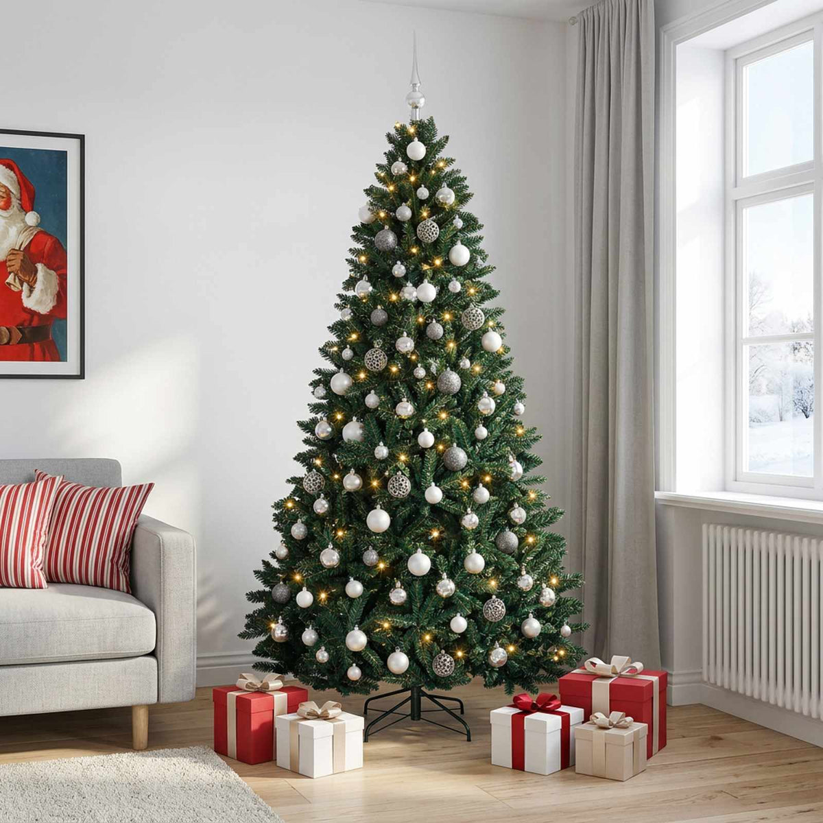 Artificial Christmas Tree Dark Green with Bauble 210 cm