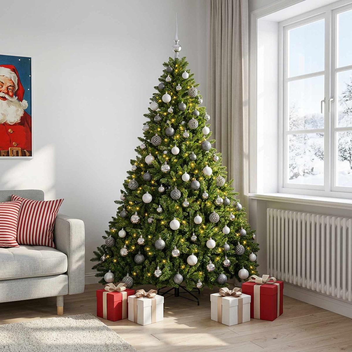 Artificial Christmas Tree Light Green with Baubles 210 cm