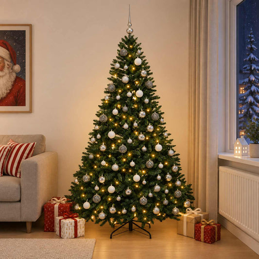 Artificial Dark Green Christmas Tree with Baubles 240 cm