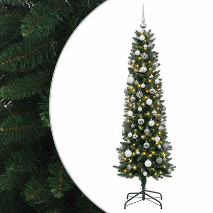 Artificial Slim Christmas Tree with Baubles 180 cm 300 LEDs