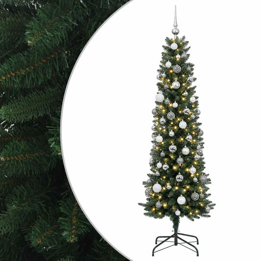 Artificial Slim Christmas Tree with Baubles 180 cm 300 LEDs