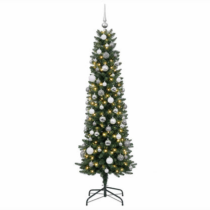 Artificial Slim Christmas Tree with Baubles 210 cm 300 LEDs