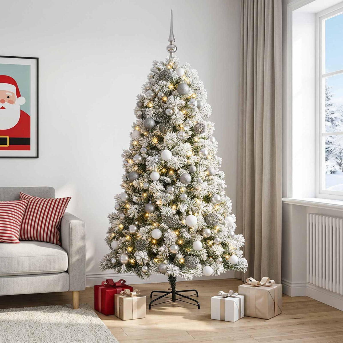 Artificial Hinged Christmas Tree with Baubles 240 cm 300 LEDs