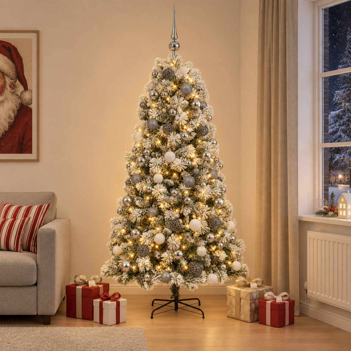 Artificial Hinged Christmas Tree with Baubles 240 cm 300 LEDs