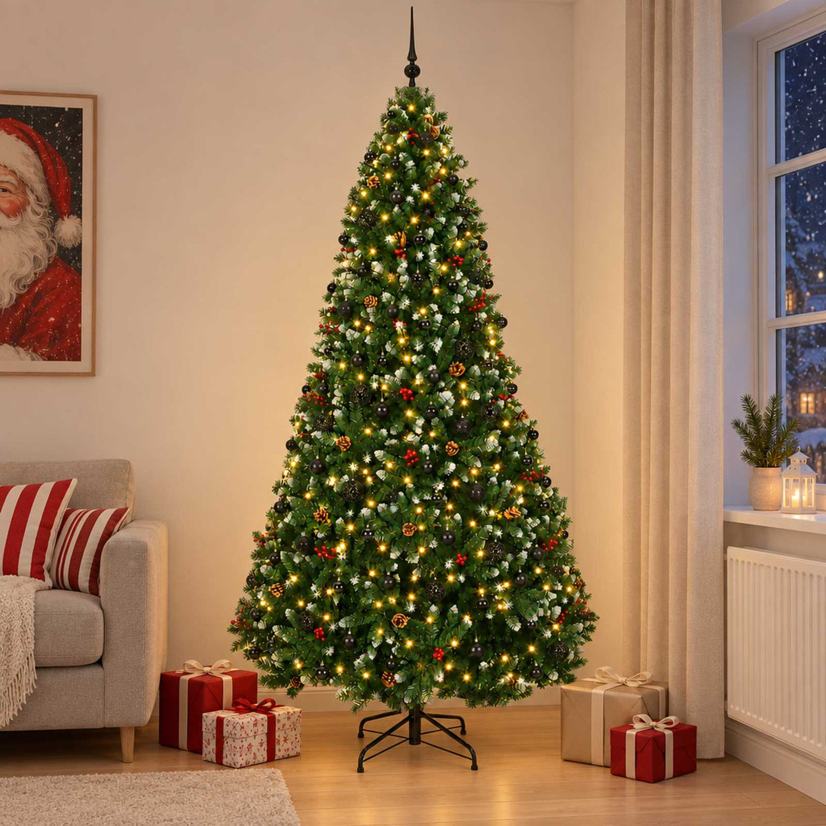 Artificial Christmas Tree Green with Baubles 300 cm 300 LEDs