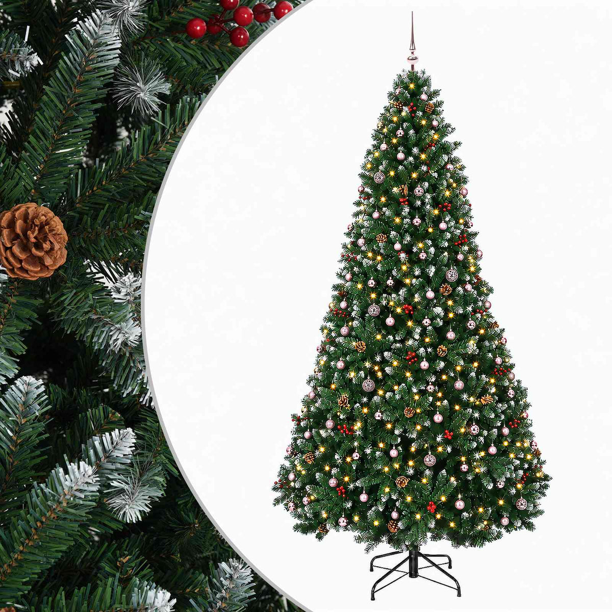 Green Artificial Christmas Tree with Baubles 270 cm 300 LEDs