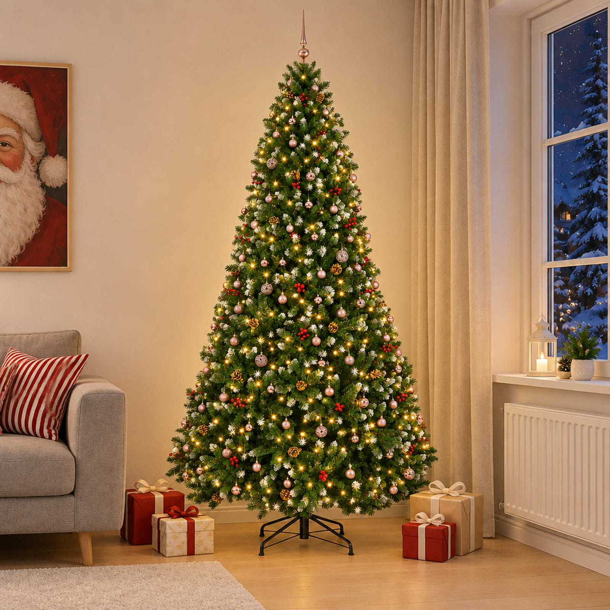 Artificial Green Christmas Tree with Ornaments 300 cm 300 LEDs
