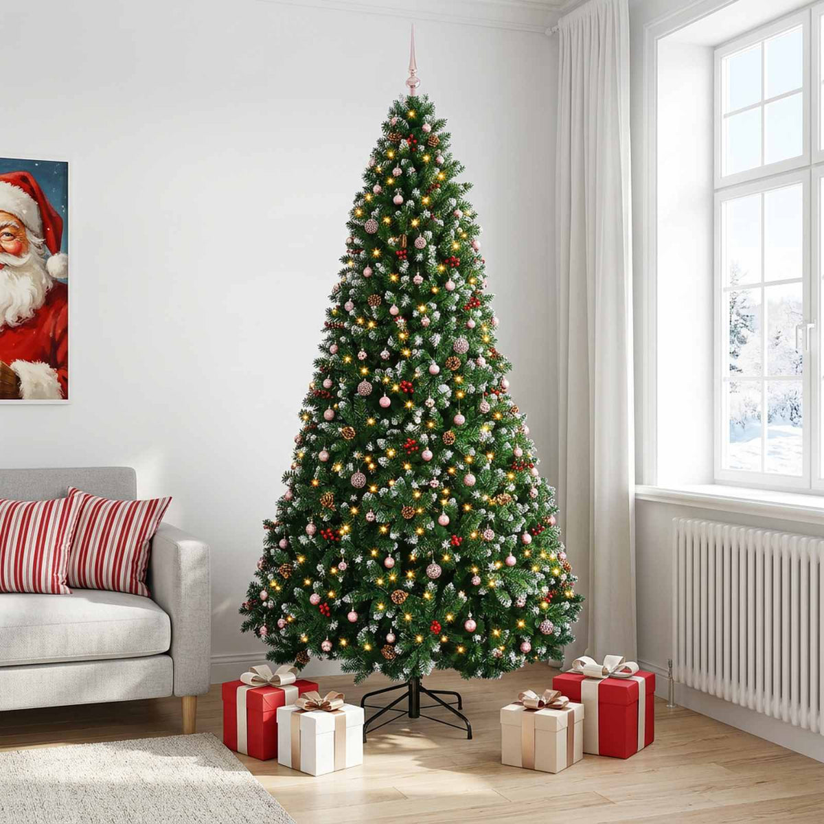 Green Artificial Christmas Tree with Baubles 270 cm 300 LEDs
