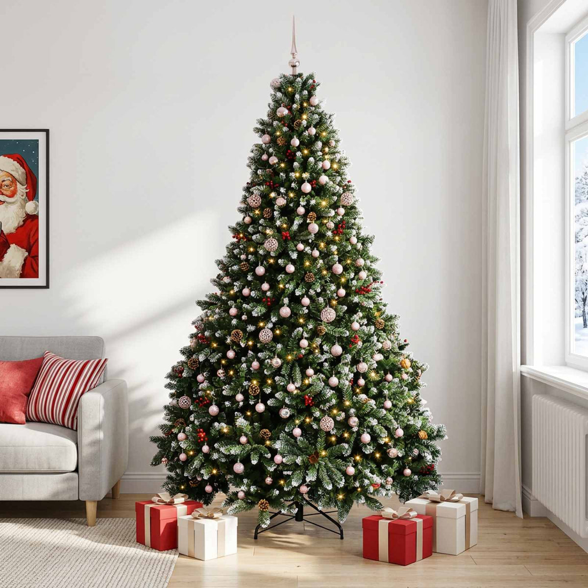Green Artificial Christmas Tree with Baubles 270 cm 300 LEDs