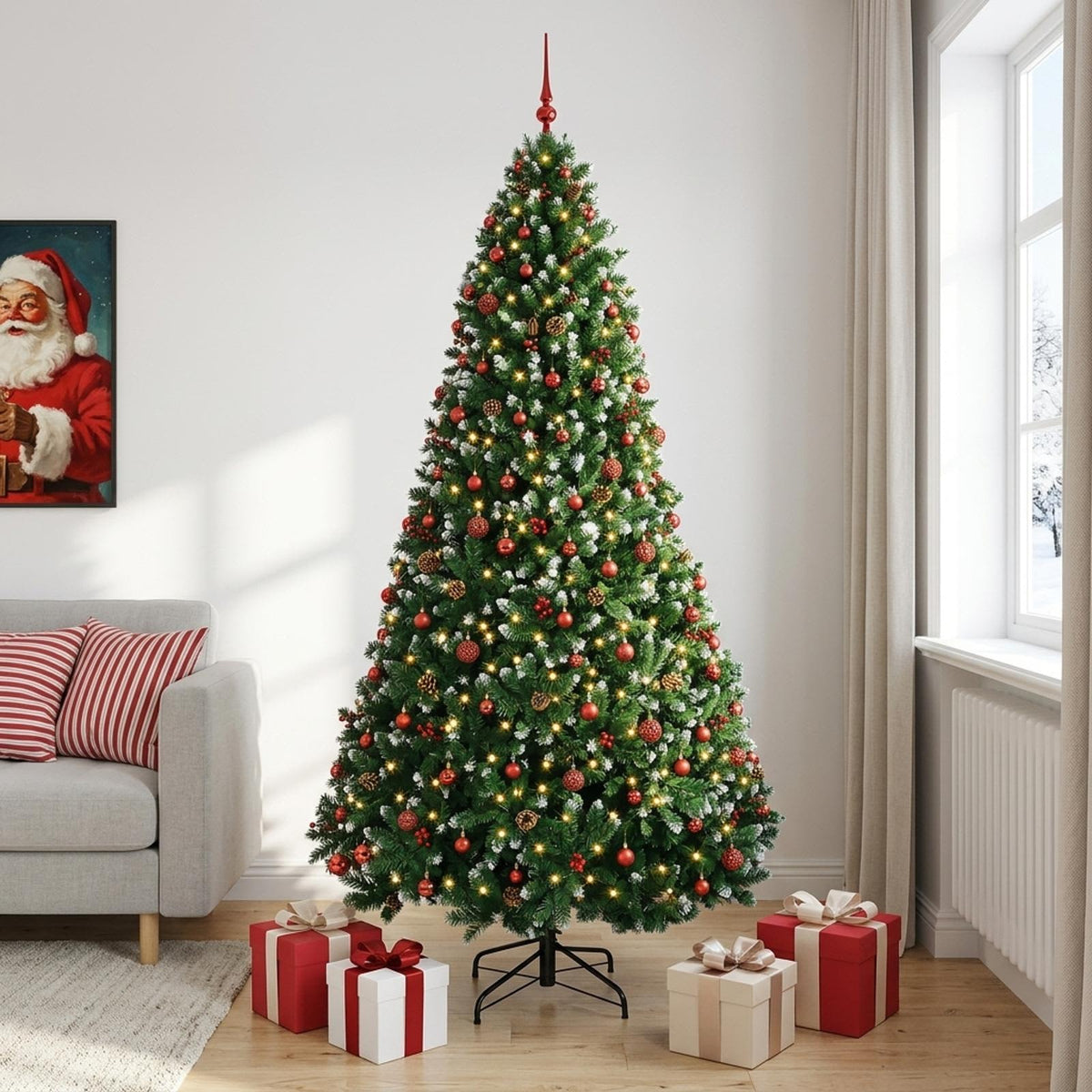 Artificial Christmas Tree Green with Baubles 270 cm 300 LEDs