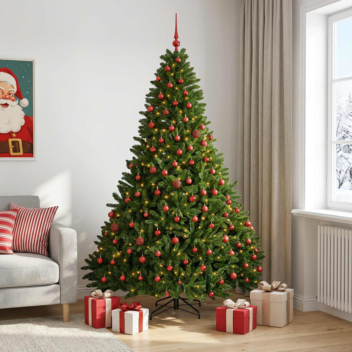 Artificial Light Green Christmas Tree with Baubles 300 cm