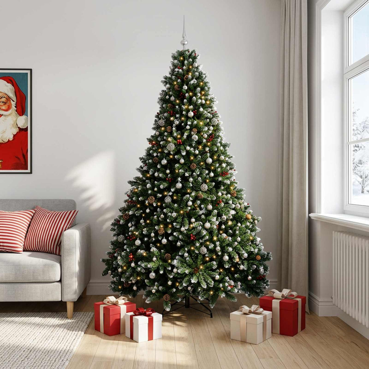 Artificial Christmas Tree Green with Baubles 270 cm 300 LEDs
