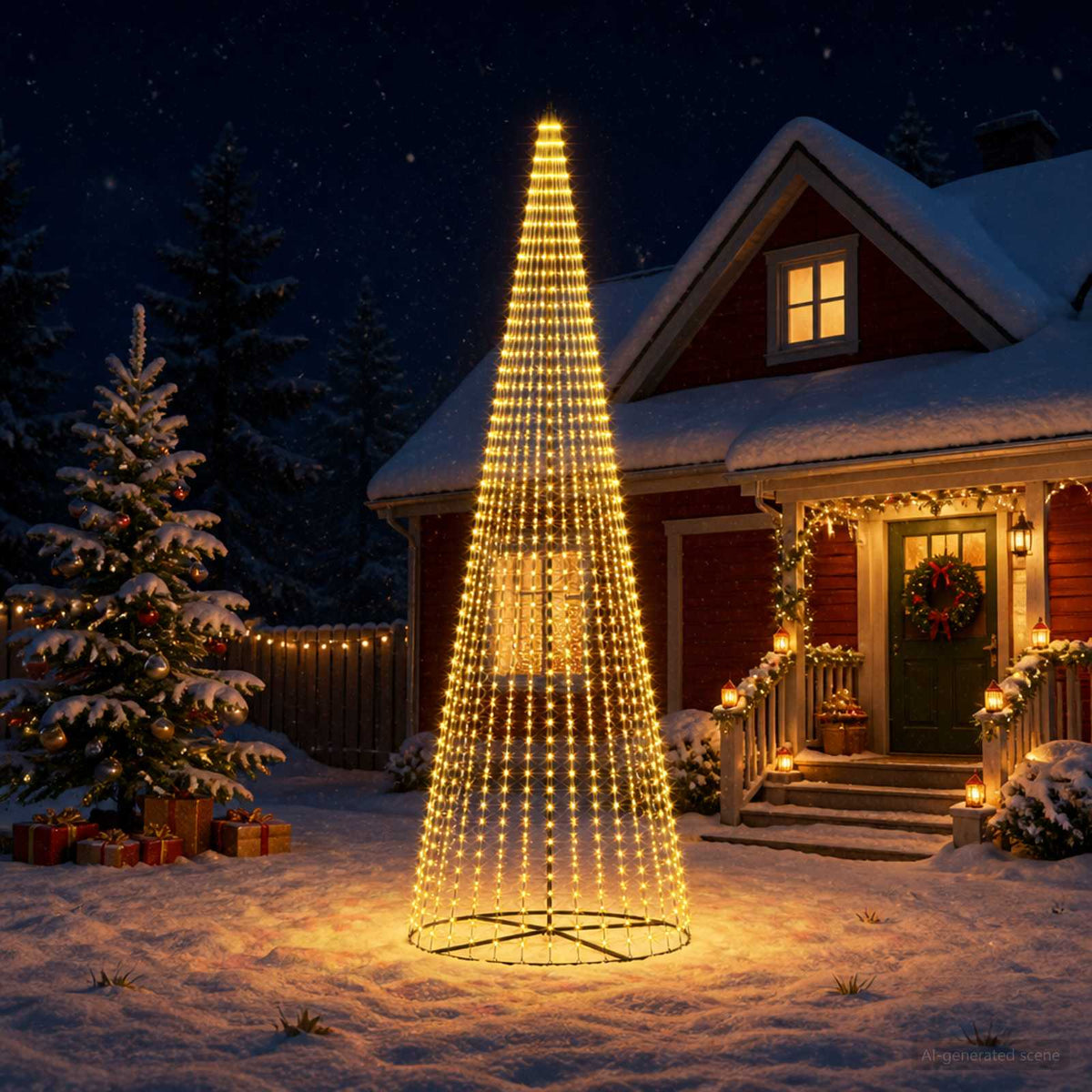 LED Christmas Tree 485 cm 1632 LEDs Warm White Steel Black