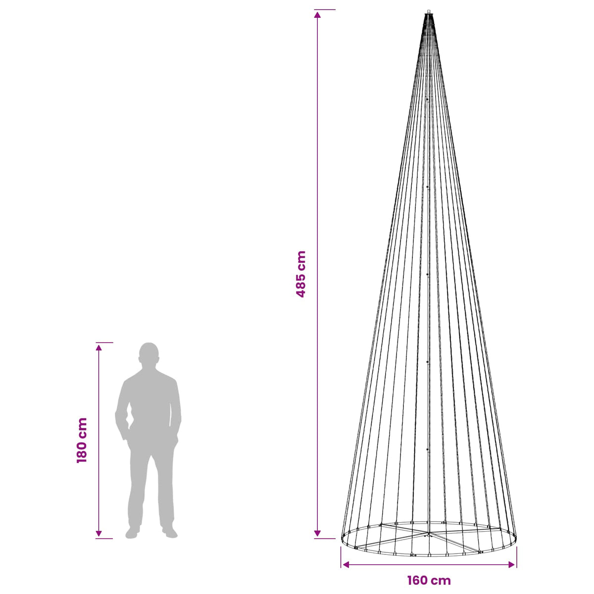 LED Christmas Tree 485 cm 1632 LEDs Warm White Steel Black