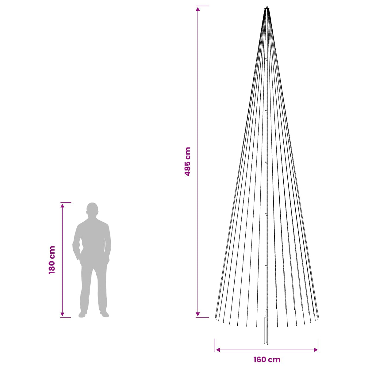 LED Christmas Tree 485 cm 1632 LEDs Warm White Steel Black