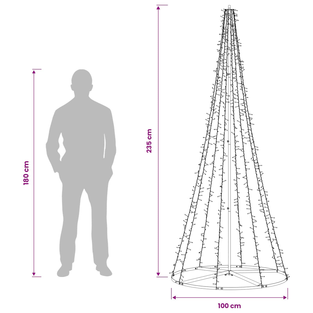 LED Christmas Tree 235 cm 1000 LEDs Warm White Steel Black
