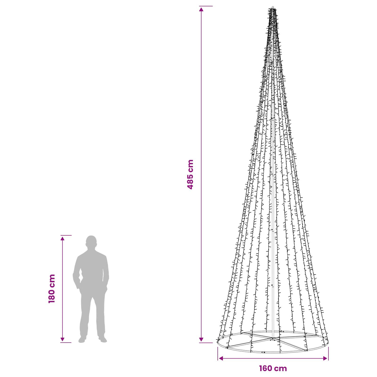 LED Christmas Tree 485 cm 3000 LEDs Warm White Steel Black