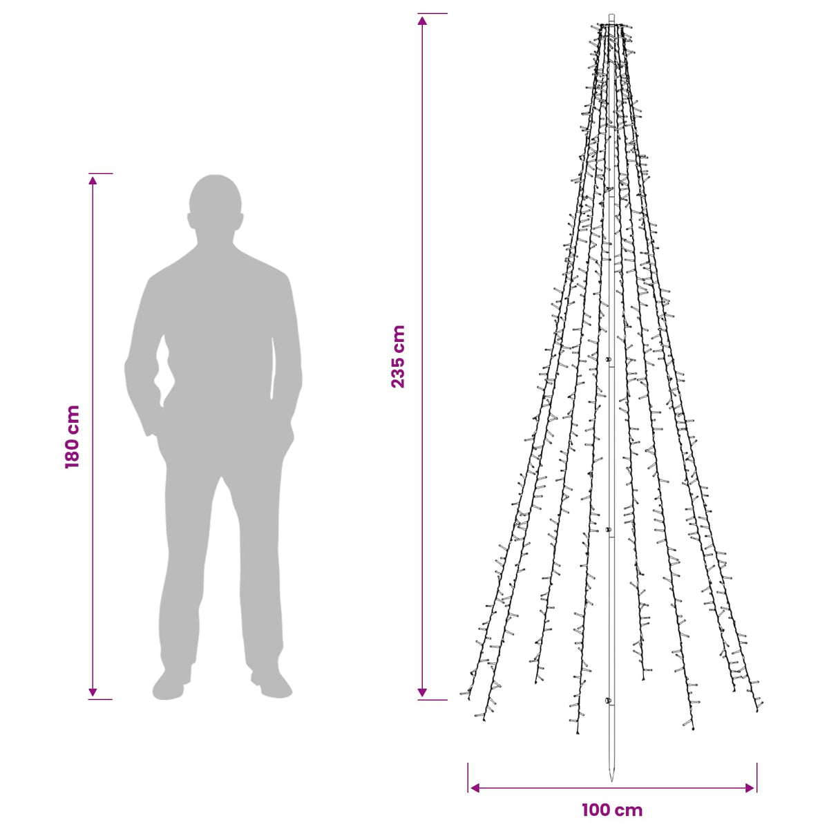 LED Christmas Tree 235 cm 1000 LEDs Warm White Steel Black
