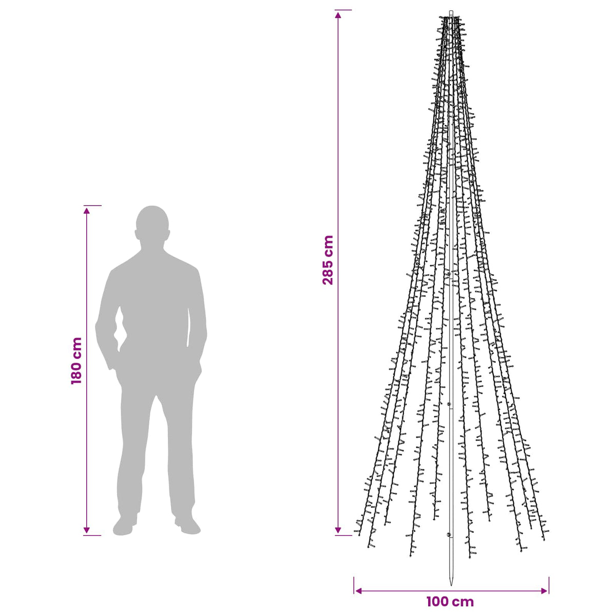 LED Christmas Tree 285 cm 1550 LEDs Warm White Steel Black