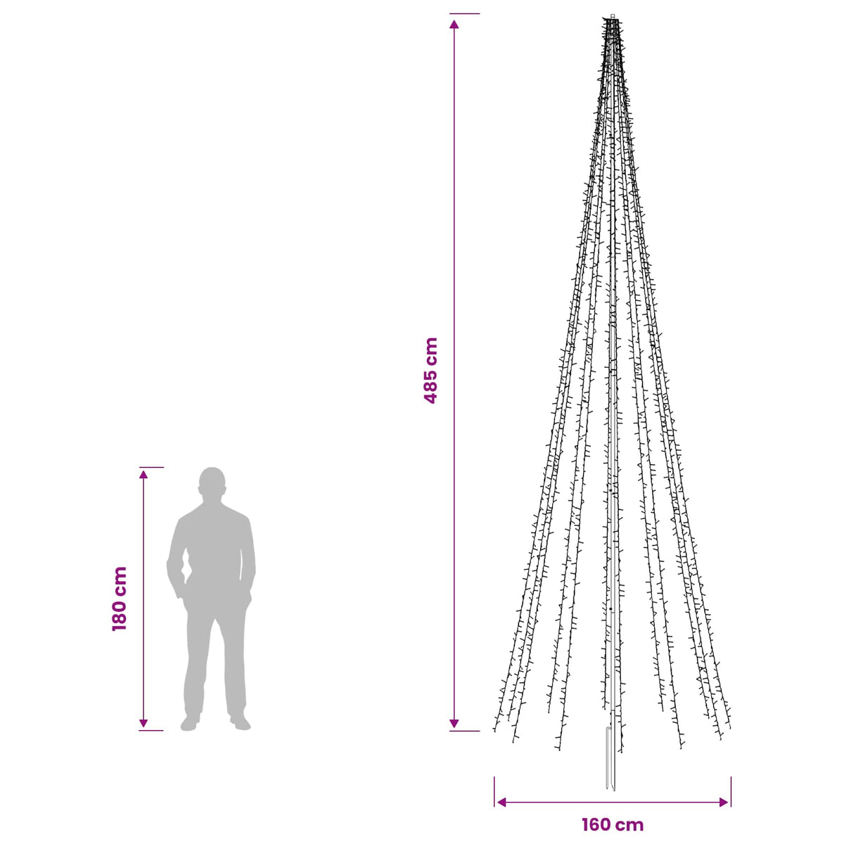 LED Christmas Tree 485 cm 3000 LEDs Warm White Steel Black