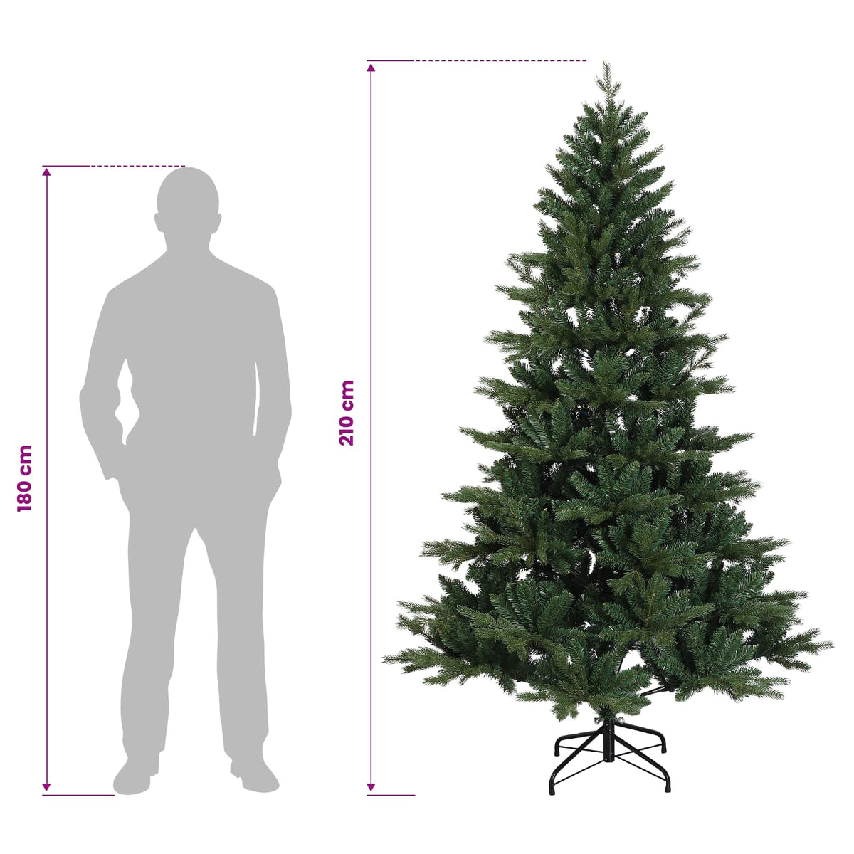 Artificial Hinged Christmas Tree 210 cm PVC and Metal Green