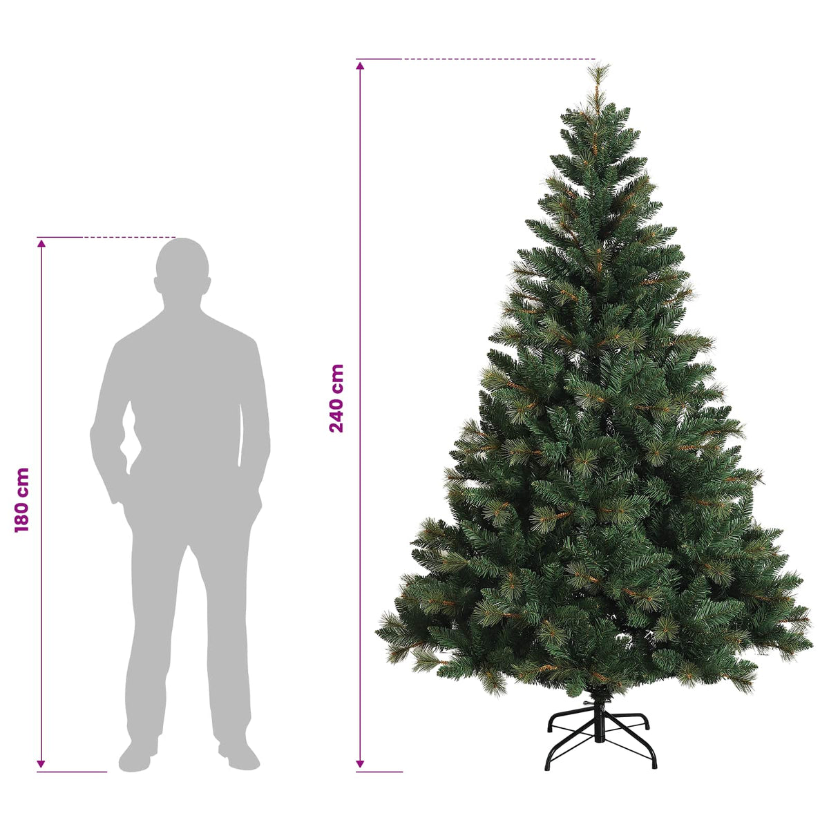 Artificial Hinged Christmas Tree 240 cm PVC and Metal Green