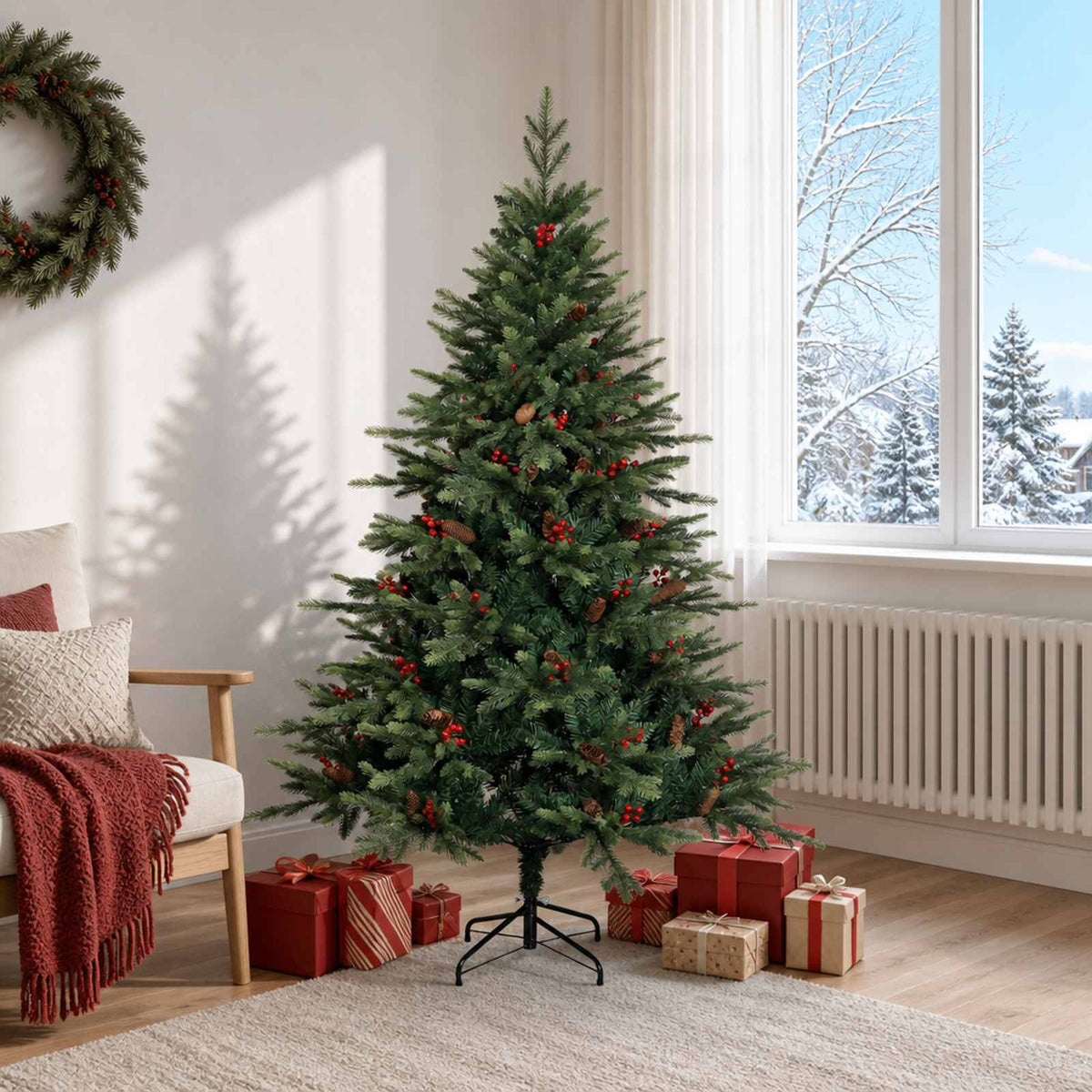 Artificial Hinged Christmas Tree 180 cm PVC and Metal Green