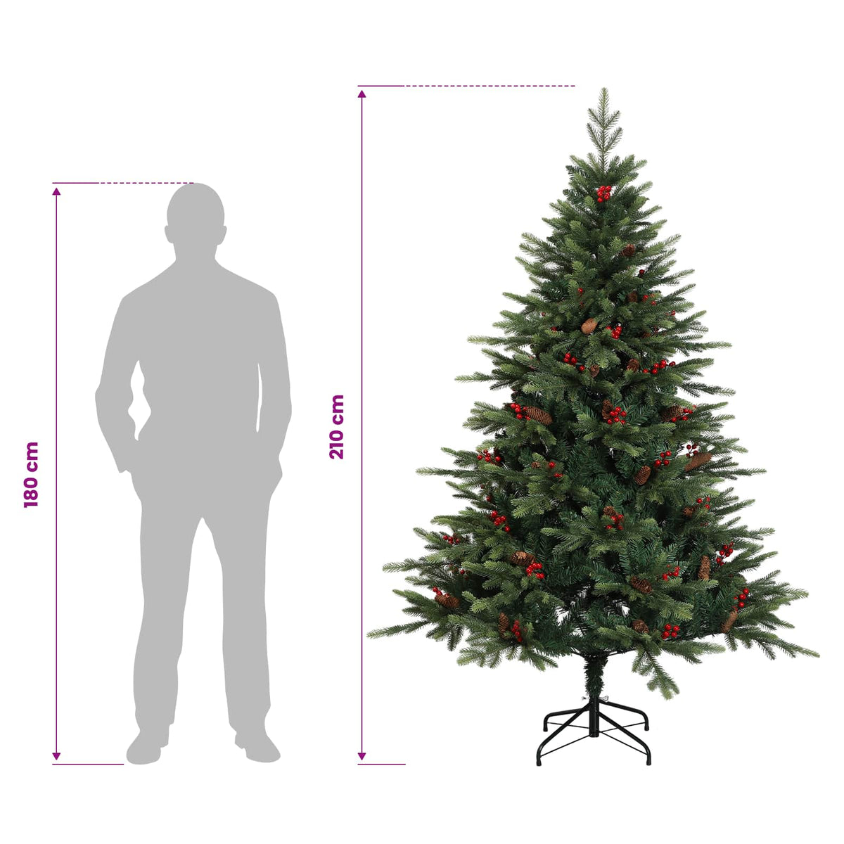Artificial Hinged Christmas Tree 210 cm PVC and Metal Green