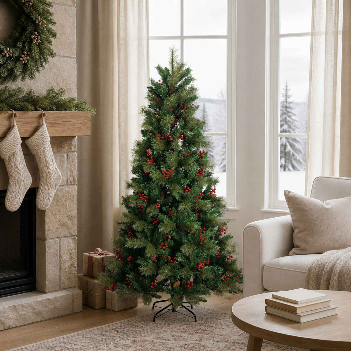 Artificial Hinged Christmas Tree 150 cm PVC and Metal Green