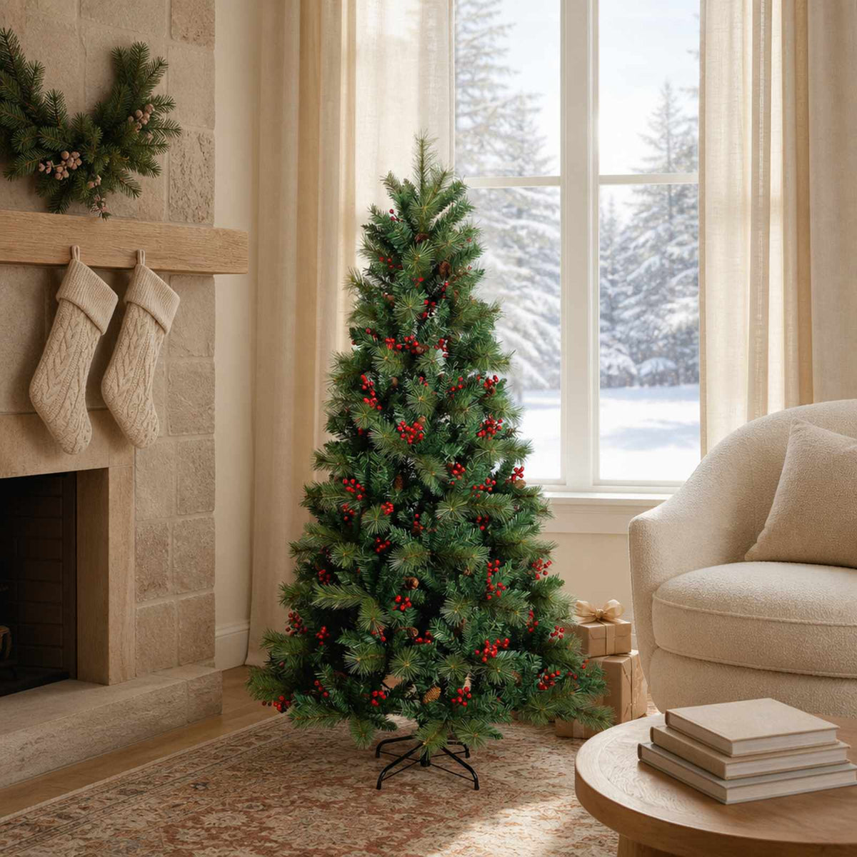 Artificial Hinged Christmas Tree 150 cm PVC and Metal Green